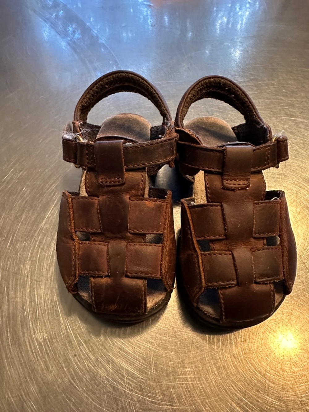 Stride Rite Brown Leather Woven Fisherman Sandals - Picture 2 of 4